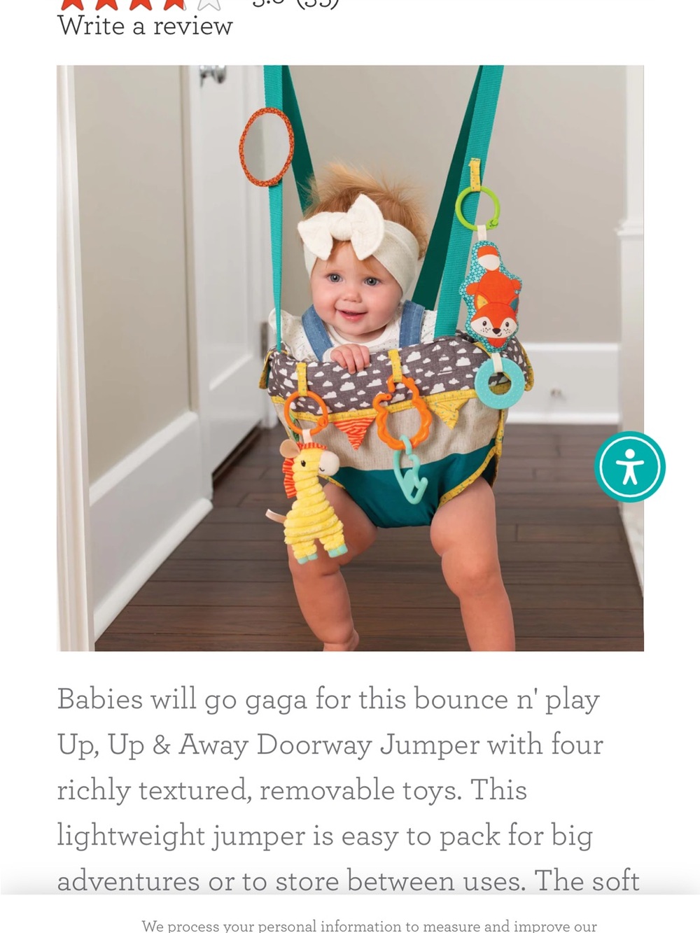 Infantino Teal, Gray, Yellow & Orange Doorway Jumper with Removable Toys